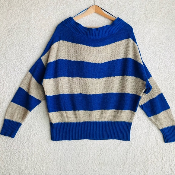 Free People Cassidy Off The shoulder Pullover in Cobalt Combo, Sz S - Picture 12 of 15